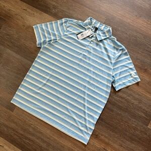 NWT Adidas 2 Color Stripe Golf Polo Semi Blue Burst Golf‎ Business Men's Large